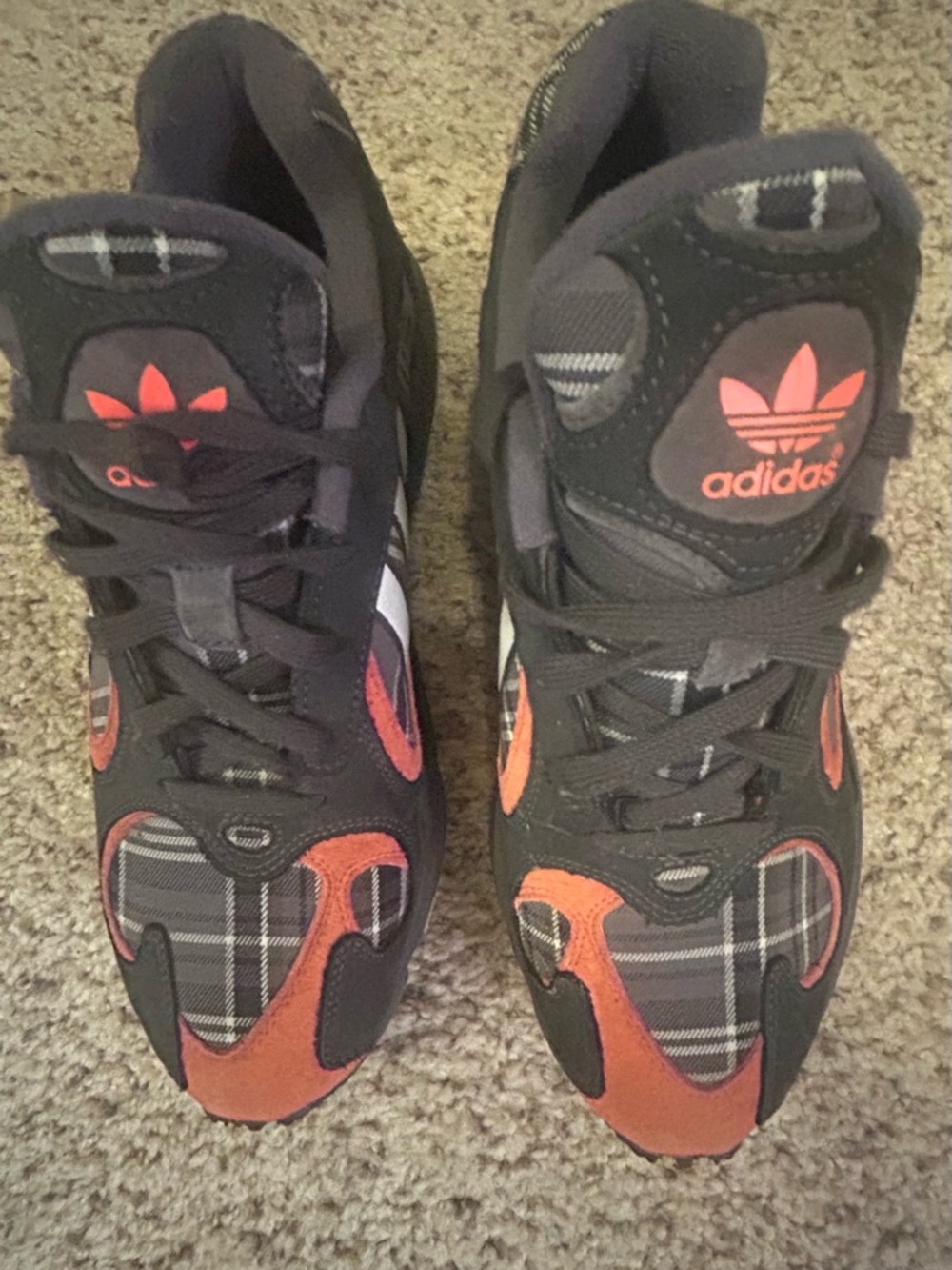 adidas Kids Black & Orange Plaid Trainers